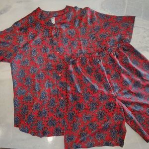 NWT Silk Pajama Set- Short Sleeves + Pants | Men's Vintage Asian Print PJ